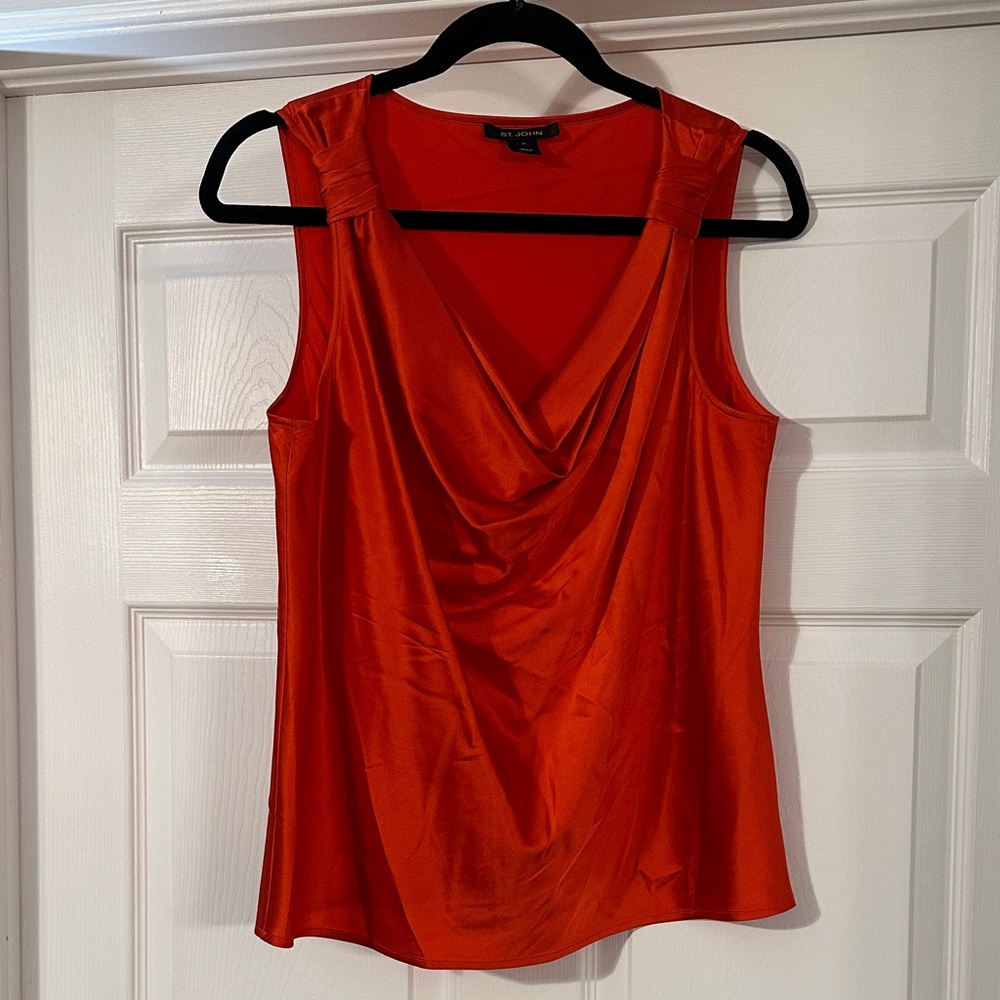 St. John 95% Silk Draped Cowl Neck Sleeveless Top Orange Size M